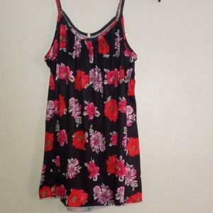 Boho Floral Camisole with Red and Pink Blooms Cotton Polyester Blend XL